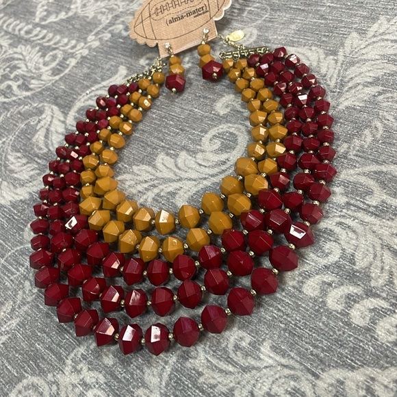 Alma-Mater Collection -Garnet & Gold Statement Jewelry Set necklace & earrings - Picture 3 of 14